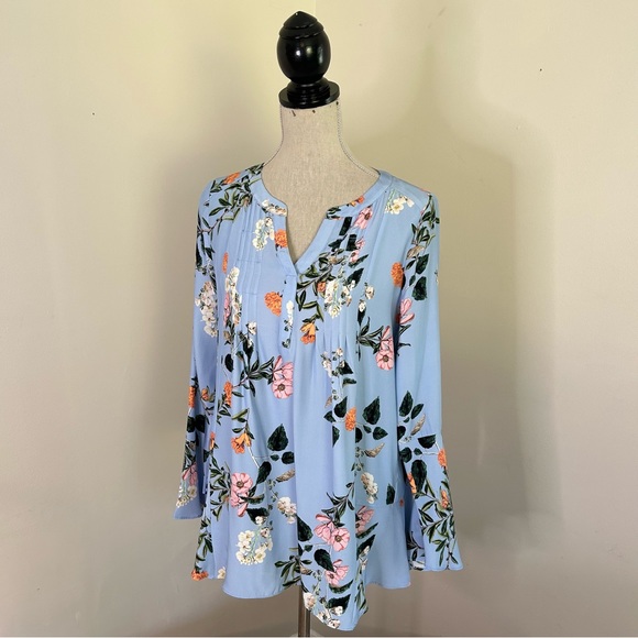 Parker 3/4 sleeve blue floral silk blouse - Size M - Picture 8 of 9
